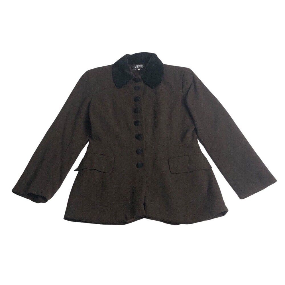 Vintage Virtue Jacket Womens 10 Brown Velvet Contrast 90s‎ Academia Equestrian